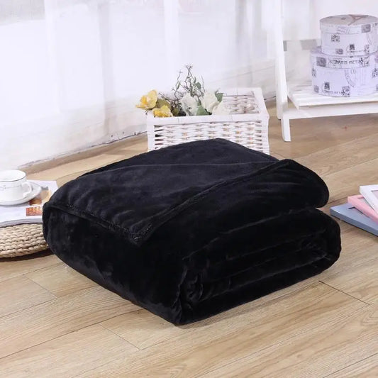 Soft Solid Black Color Coral Fleece Blanket Warm Sofa Cover Twin Queen Size Fluffy Flannel Mink Throw Plaid Plane Blankets