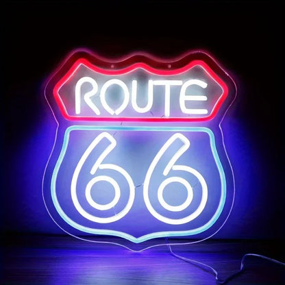 Route 66 Neon Sign Historic US Highway LED Sign for Decor Blue Neon Light Game Room Wall Sign Party Light Club