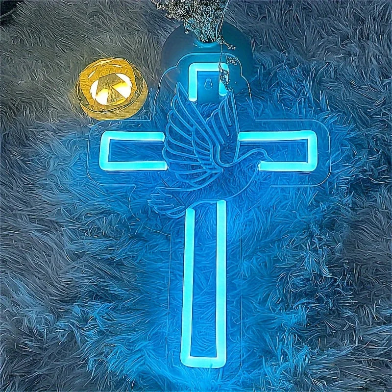 1pc Cross neon ice blue (USB power supply with switch adjustable neon, for house, night lighting)