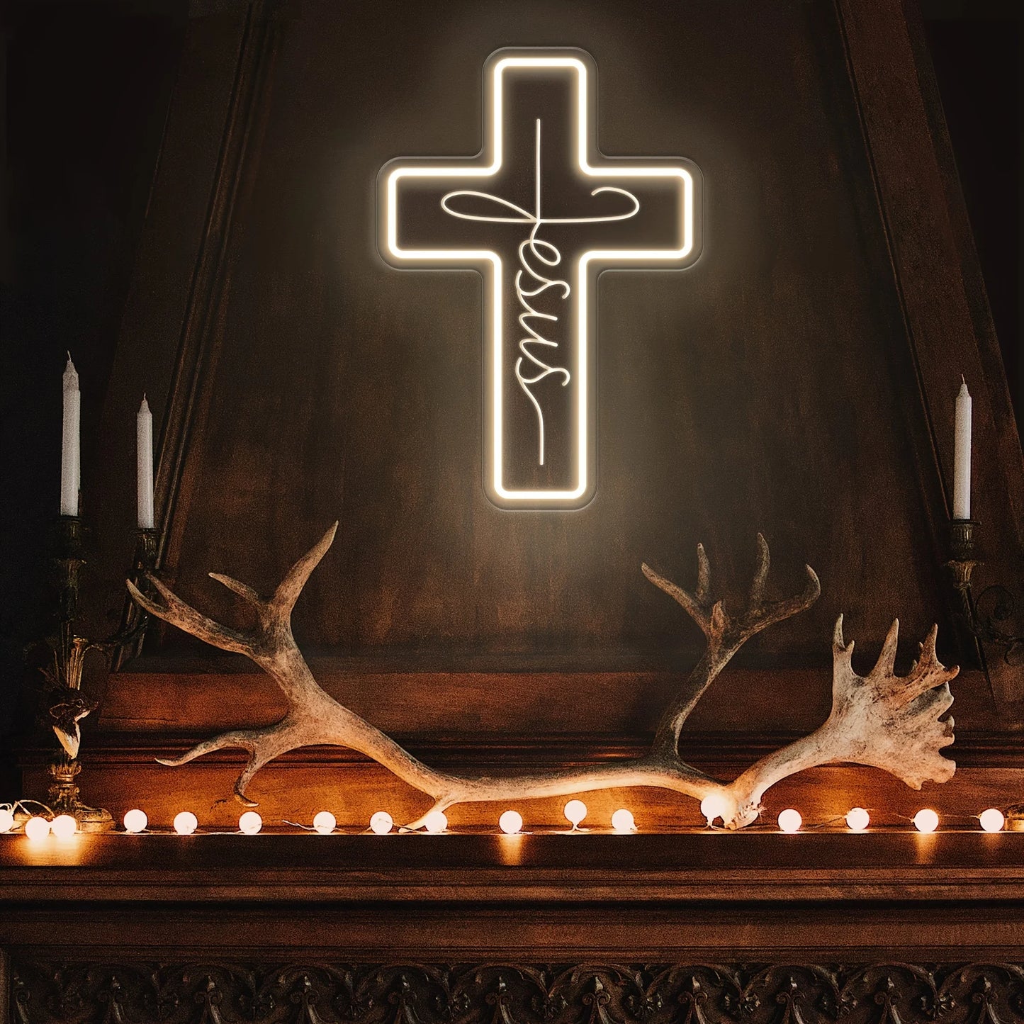 Jesus Cross Neon Signs LED Neon Light Sign Light Up Neon Signs Wall Decor Bedroom Home Room Party Decor