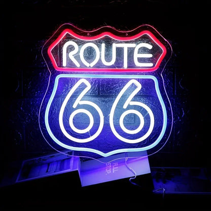 Route 66 Neon Sign Historic US Highway LED Sign for Decor Blue Neon Light Game Room Wall Sign Party Light Club