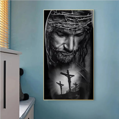 Black and White Crown of Thorns Jesus Canvas Painting Classic