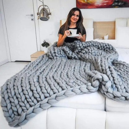 Handmade Knit Blanket Large Thick Wool