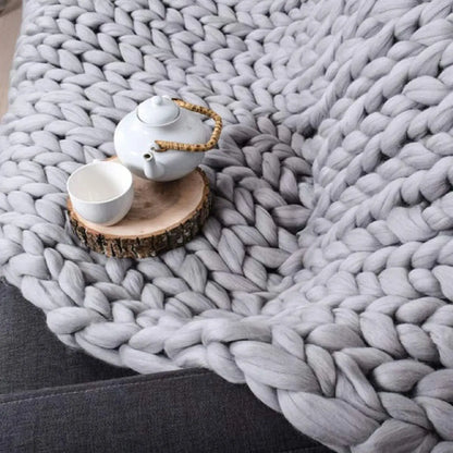 Handmade Knit Blanket Large Thick Wool