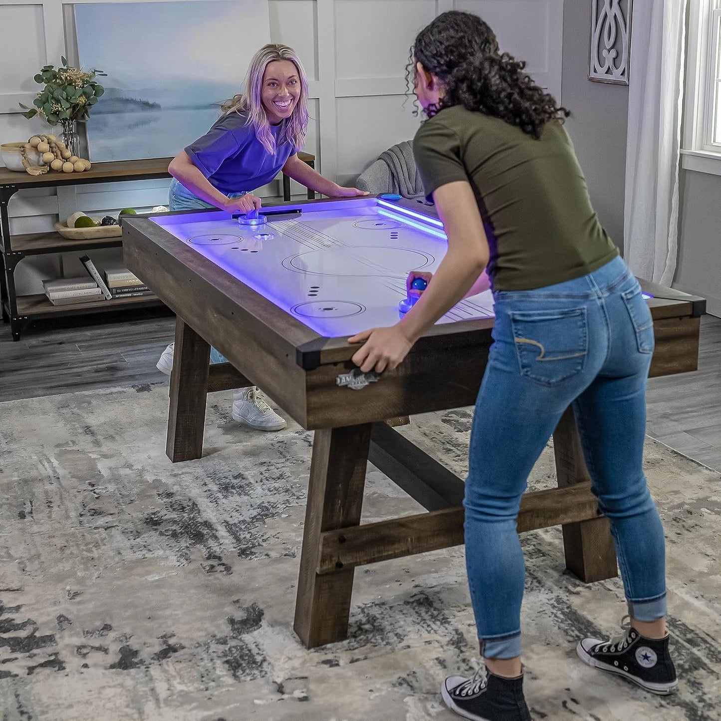 72" Austin Air Hockey Table - LED Rails - Modern Walnut Finish - Electronic Scoring