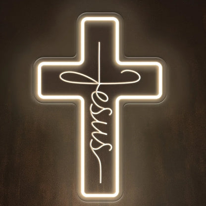 Jesus Cross Neon Signs LED Neon Light Sign Light Up Neon Signs Wall Decor Bedroom Home Room Party Decor