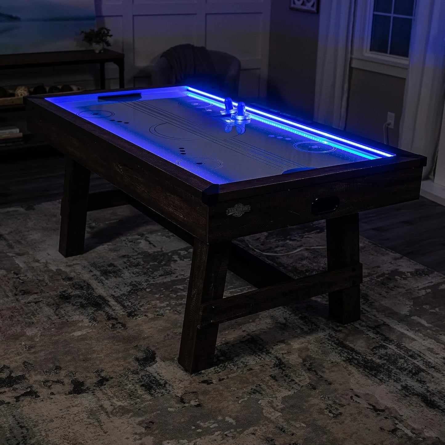 72" Austin Air Hockey Table - LED Rails - Modern Walnut Finish - Electronic Scoring