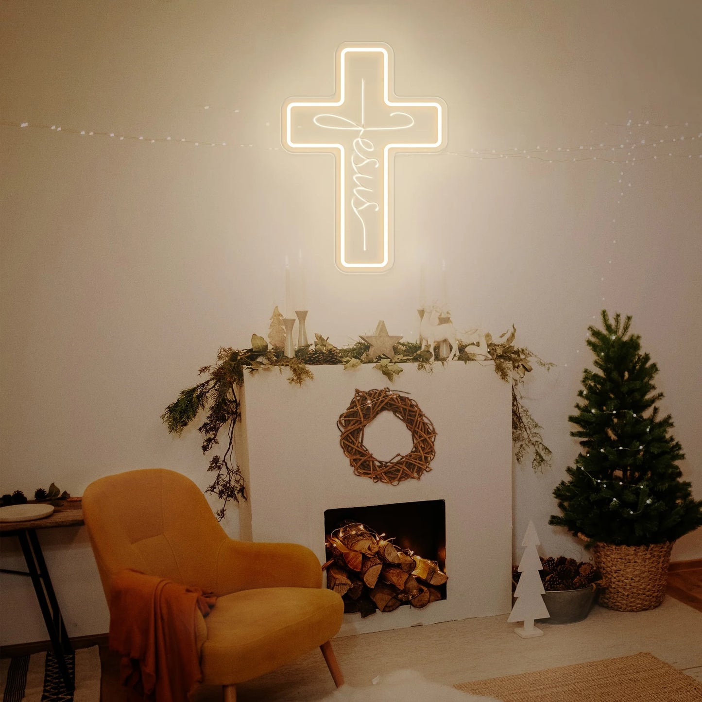 Jesus Cross Neon Signs LED Neon Light Sign Light Up Neon Signs Wall Decor Bedroom Home Room Party Decor