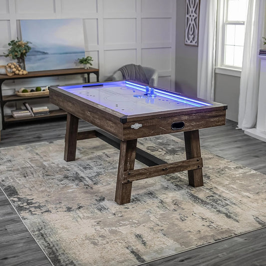 72" Austin Air Hockey Table - LED Rails - Modern Walnut Finish - Electronic Scoring