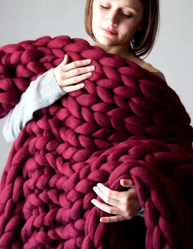 Handmade Knit Blanket Large Thick Wool