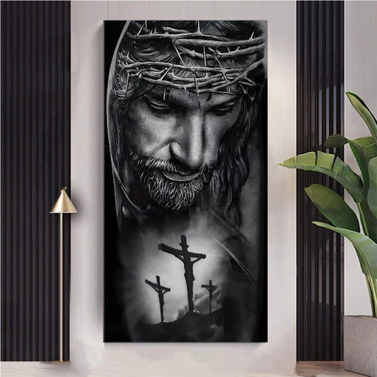 Black and White Crown of Thorns Jesus Canvas Painting Classic